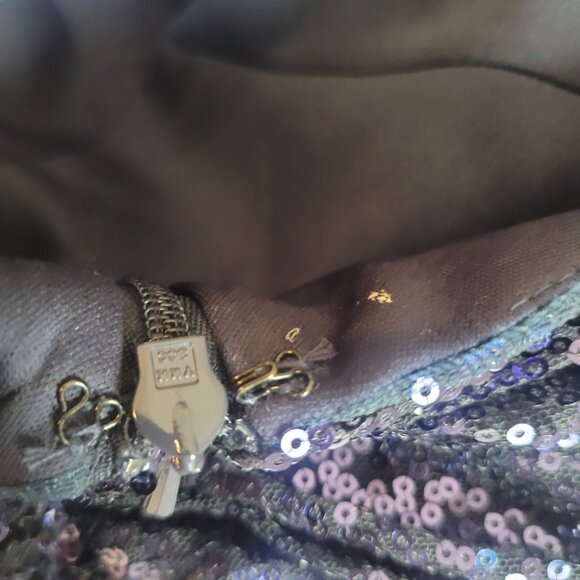 Rene Ruiz Women One-Shoulder Sequin Long Gown Purple Slit Drape Waist Sz12 $1595 - Picture 12 of 13